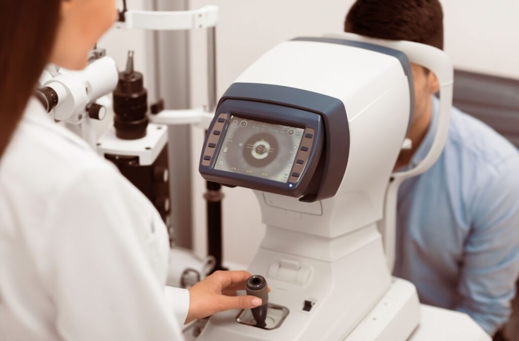An optometrist examining someone's eye health.